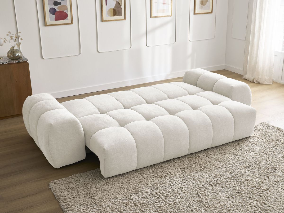 Canapé droit convertible coffre EVEREST tissu texturé - 5 coussins