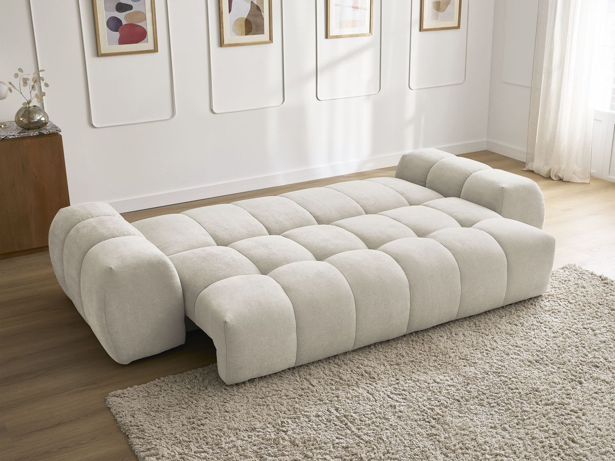 Canapé droit convertible coffre EVEREST tissu texturé - 5 coussins