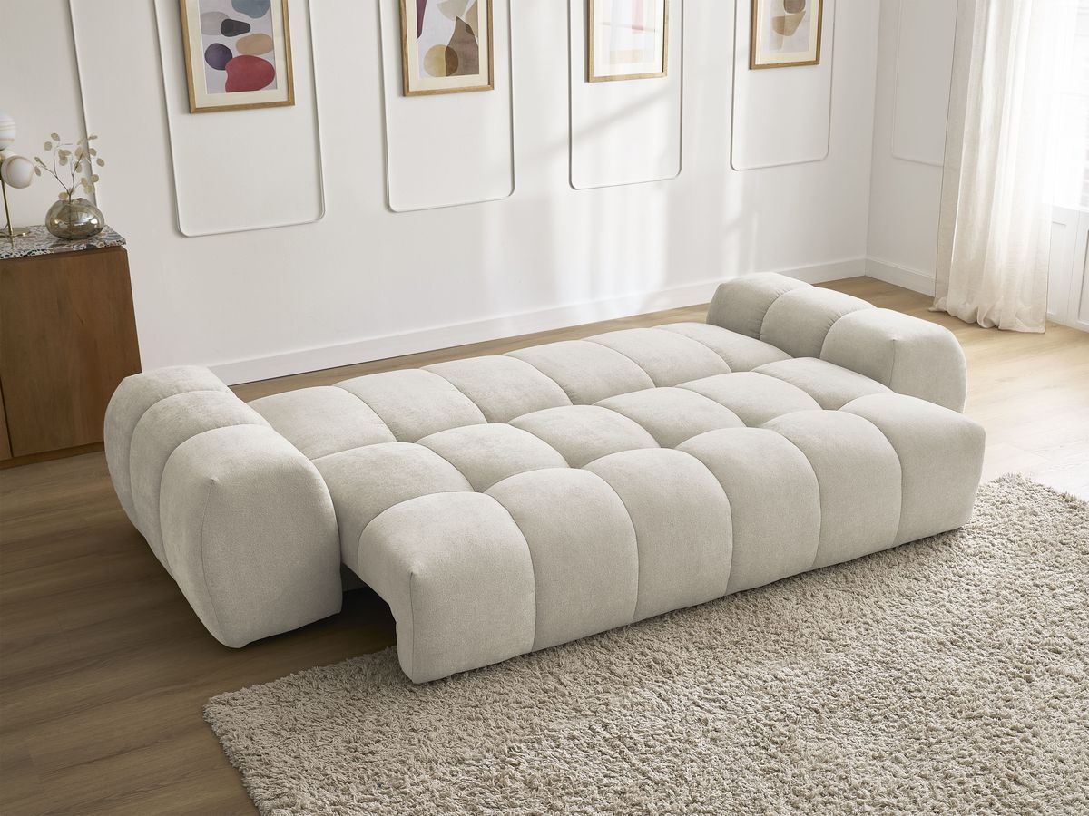 Canapé droit convertible coffre EVEREST tissu texturé - 2 coussins