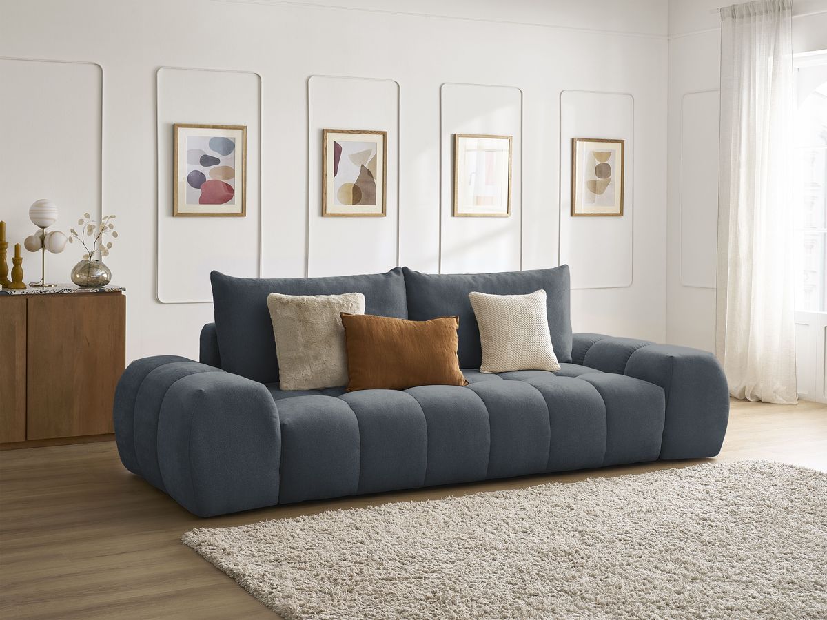 Canapé droit convertible coffre EVEREST tissu texturé - 2 coussins