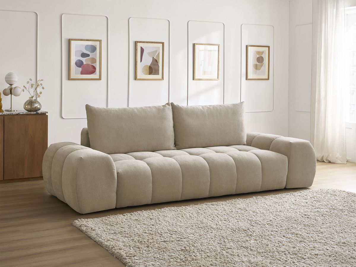 Canapé droit convertible coffre EVEREST tissu texturé - 2 coussins