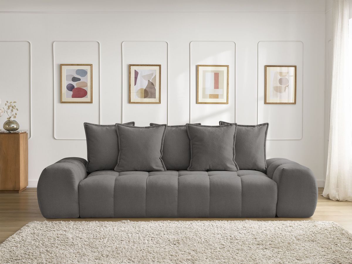 Canapé droit convertible coffre EVEREST tissu texturé - 5 coussins