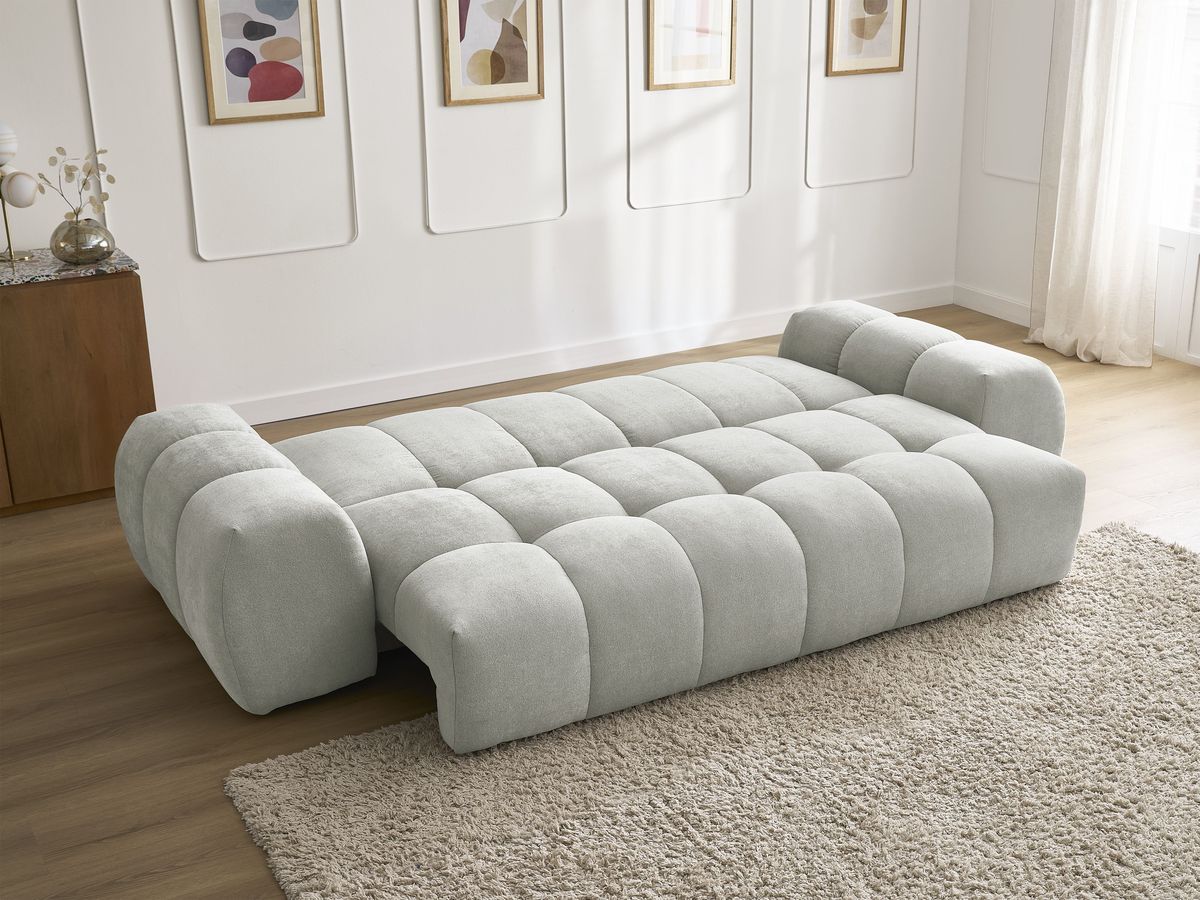 Canapé droit convertible coffre EVEREST tissu texturé - 2 coussins