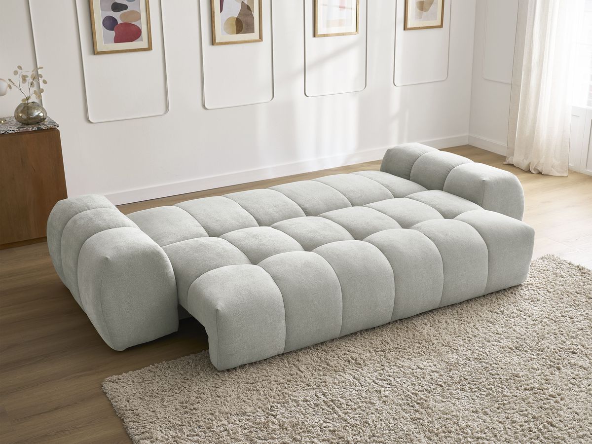 Canapé droit convertible coffre EVEREST tissu texturé - 5 coussins