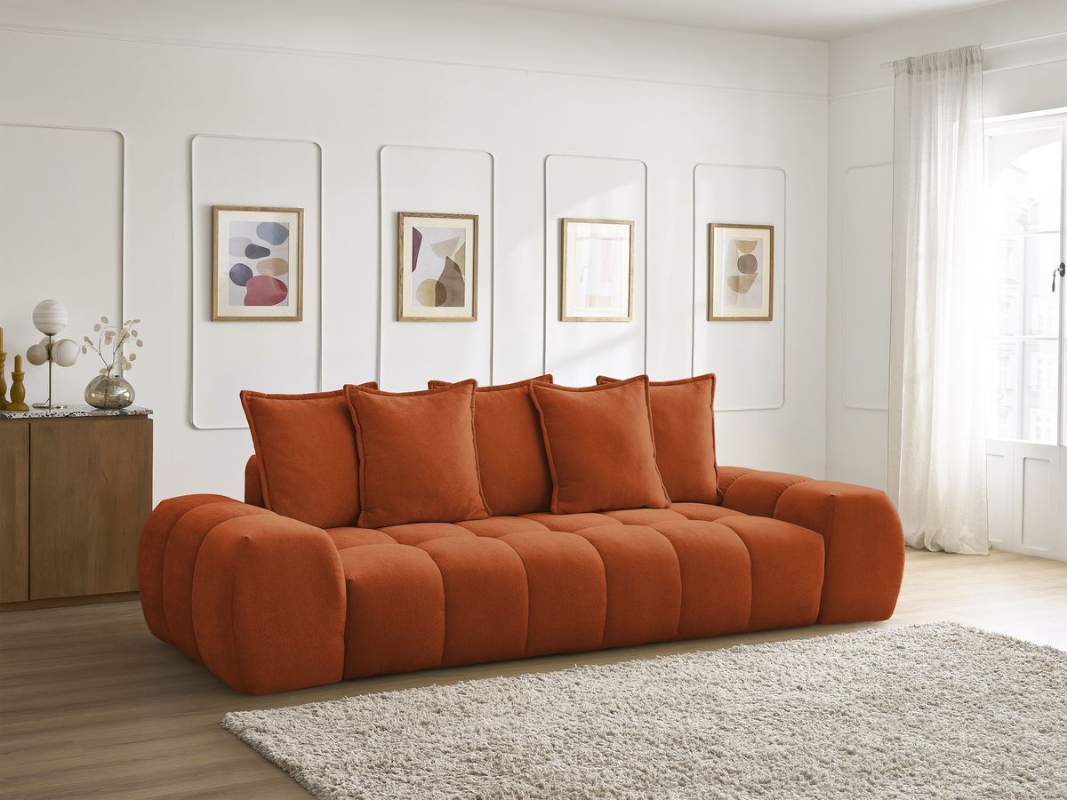 Canapé droit convertible coffre EVEREST tissu texturé - 5 coussins