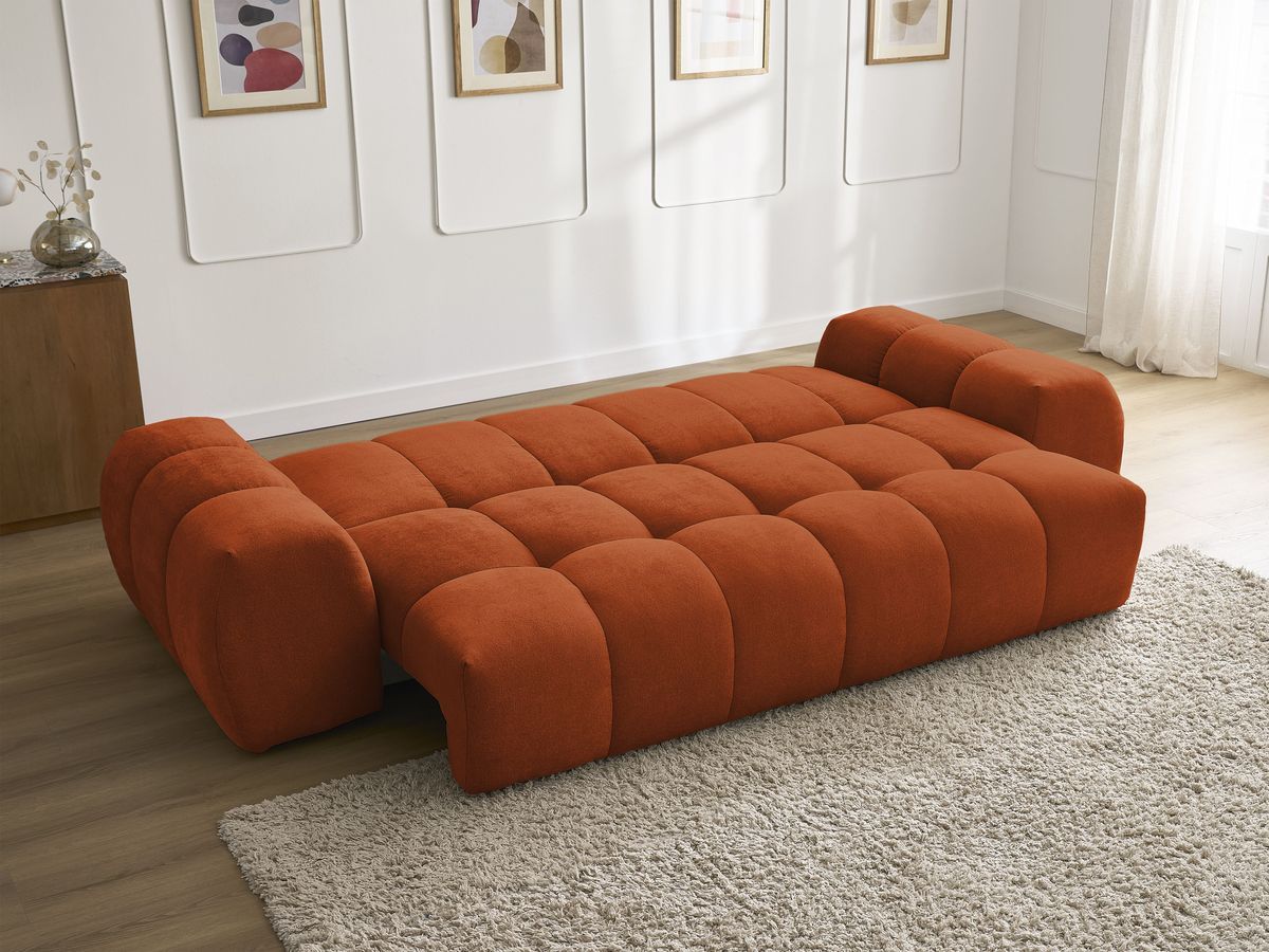 Canapé droit convertible coffre EVEREST tissu texturé - 5 coussins
