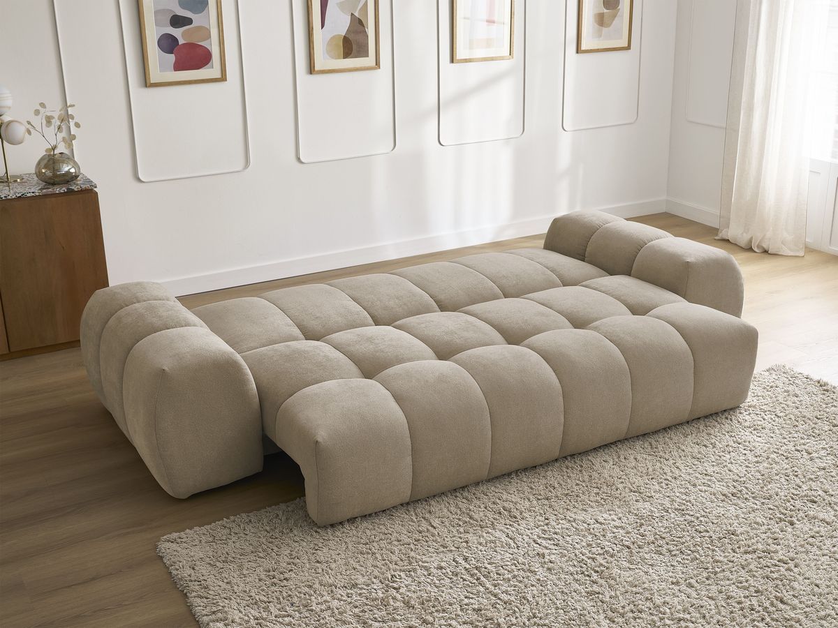 Canapé droit convertible coffre EVEREST tissu texturé - 2 coussins