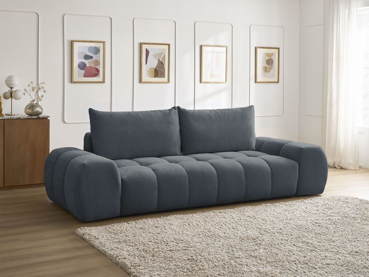 Canapé droit convertible coffre EVEREST tissu texturé - 2 coussins
