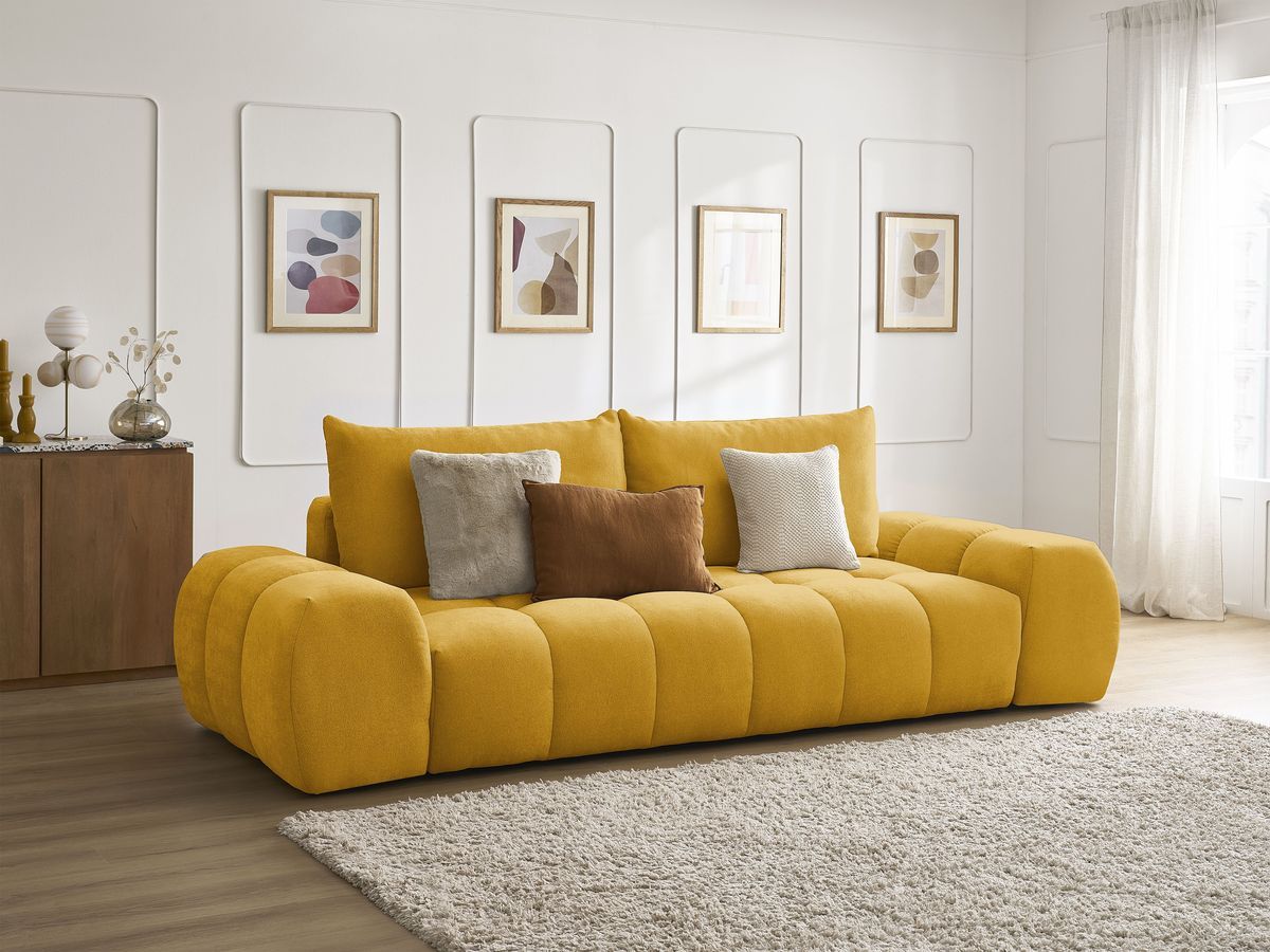 Canapé droit convertible coffre EVEREST tissu texturé - 2 coussins