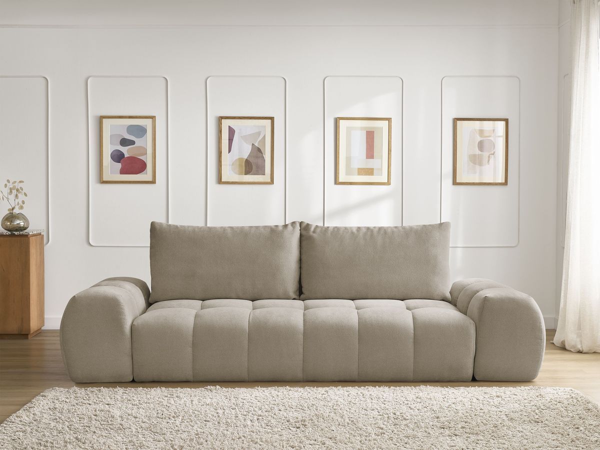 Canapé droit convertible coffre EVEREST tissu texturé - 2 coussins