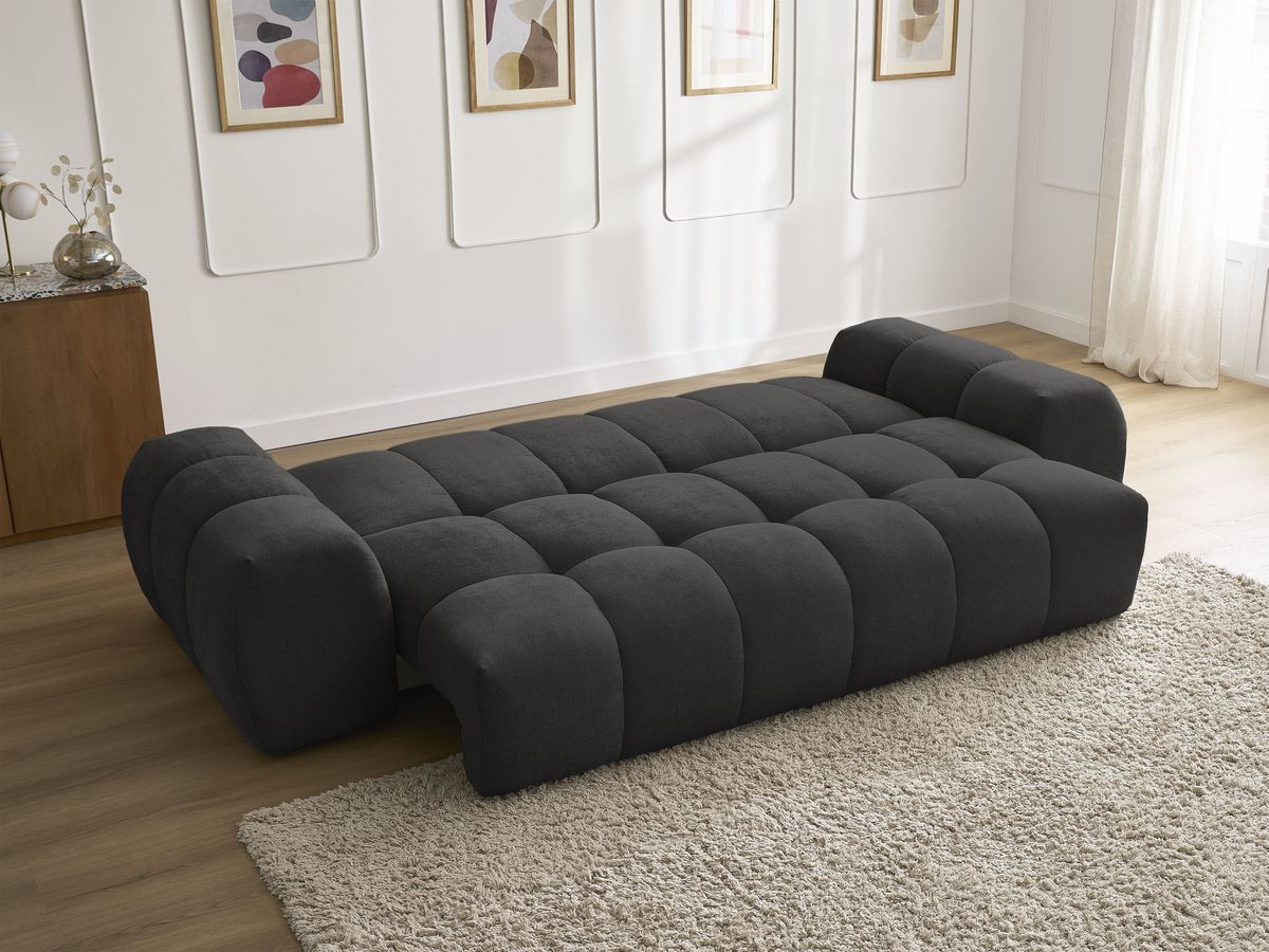 Canapé droit convertible coffre EVEREST tissu texturé - 2 coussins