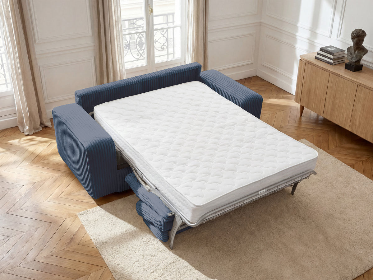 Canapé droit convertible IBIZA ouverture express velours côtelé - 140x196