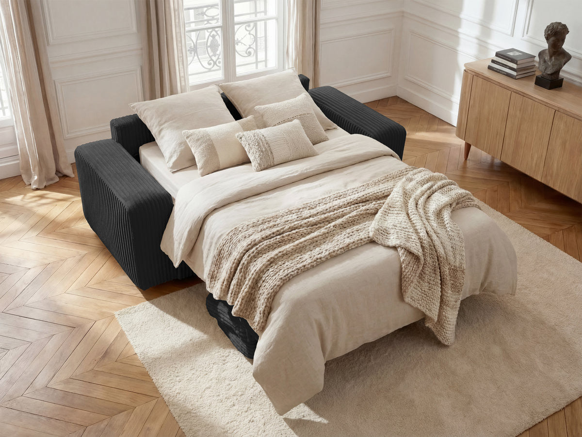 Canapé droit convertible IBIZA ouverture express velours côtelé - 140x196