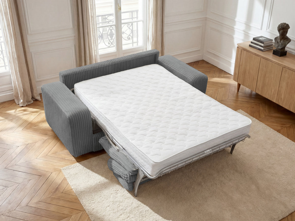 Canapé droit convertible IBIZA ouverture express velours côtelé - 140x196