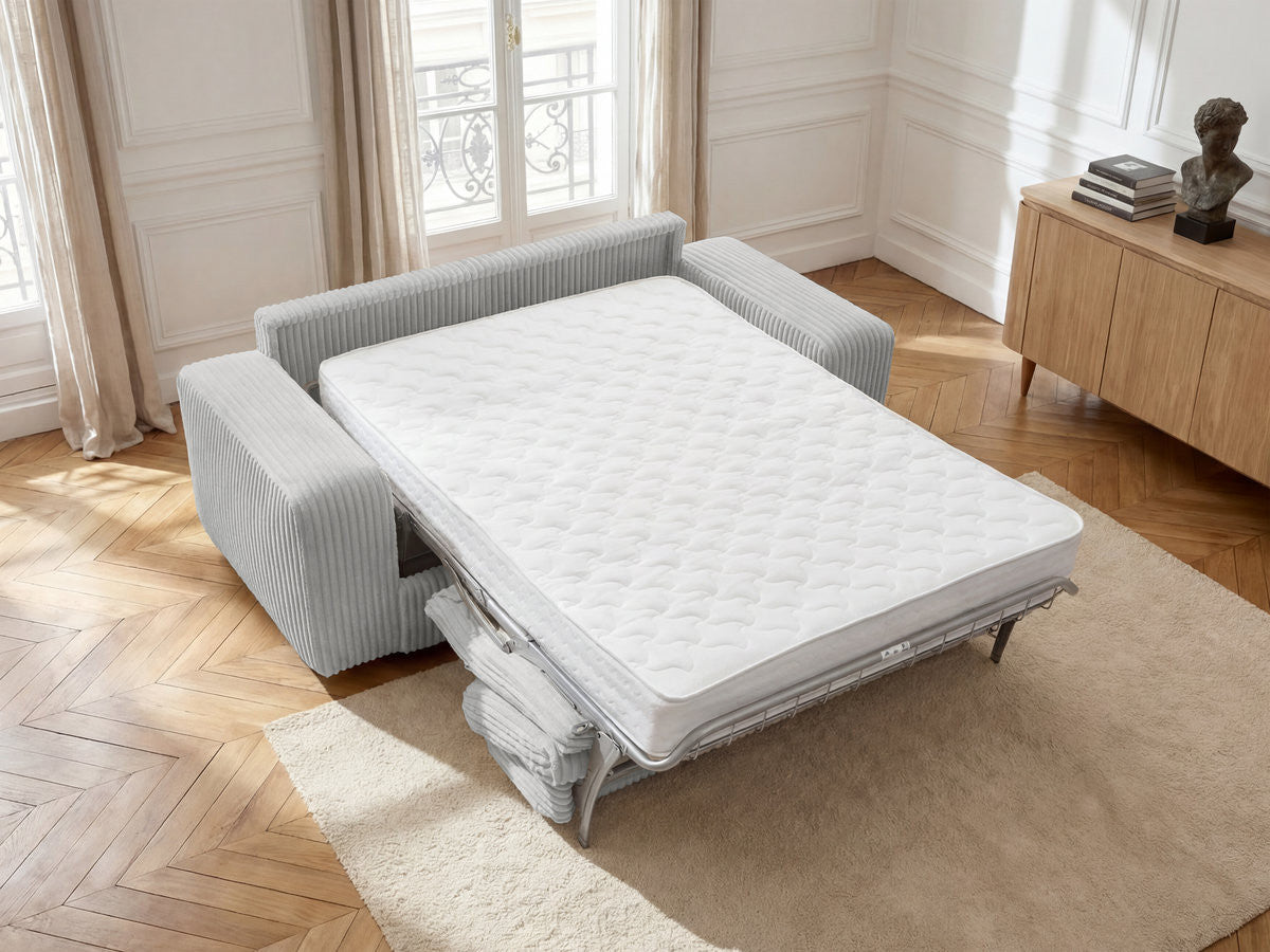Canapé droit convertible IBIZA ouverture express velours côtelé - 140x196