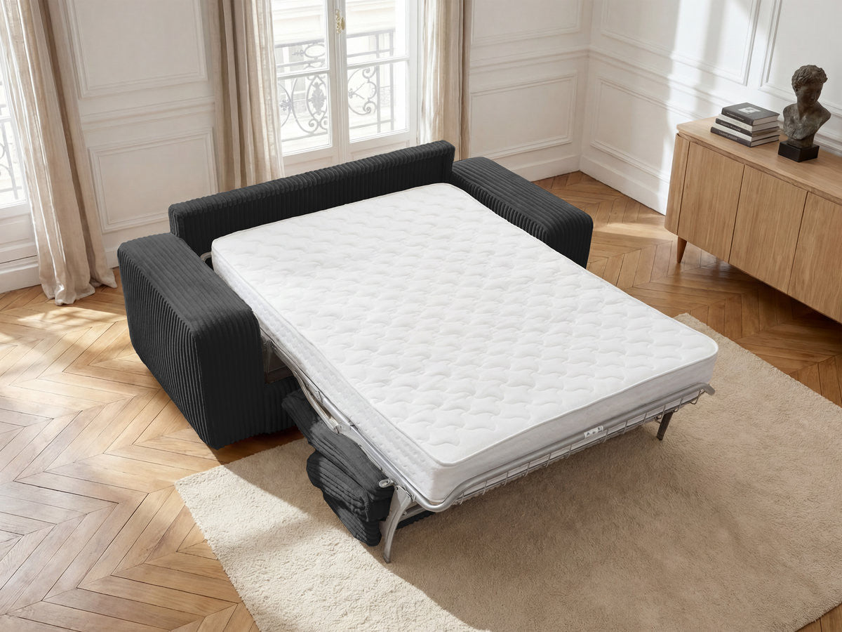 Canapé droit convertible IBIZA ouverture express velours côtelé - 140x196
