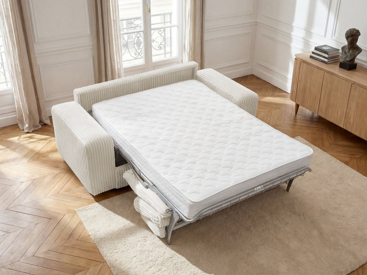 Canapé droit convertible IBIZA ouverture express velours côtelé - 140x196