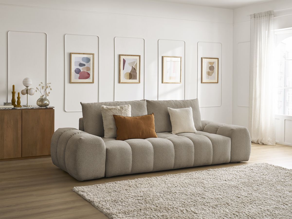 Canapé droit fixe 3 places EVEREST tissu chiné - 2 coussins