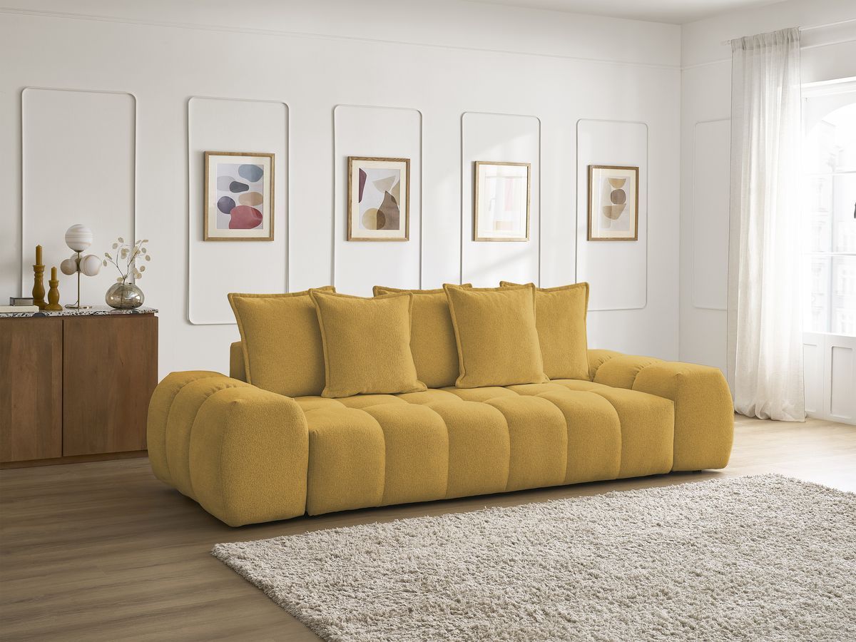 Canapé droit fixe 3 places EVEREST tissu chiné - 5 coussins