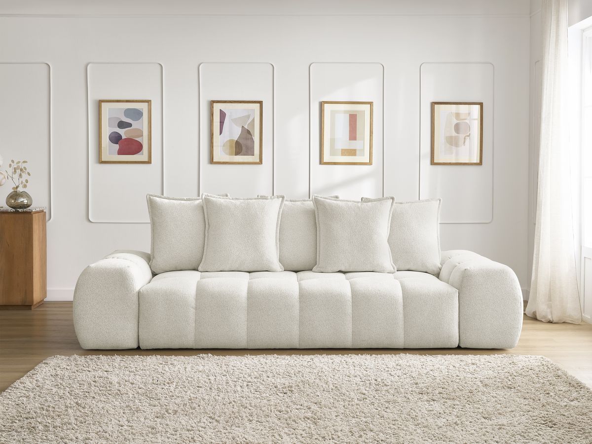 Canapé droit fixe 3 places EVEREST tissu chiné - 5 coussins