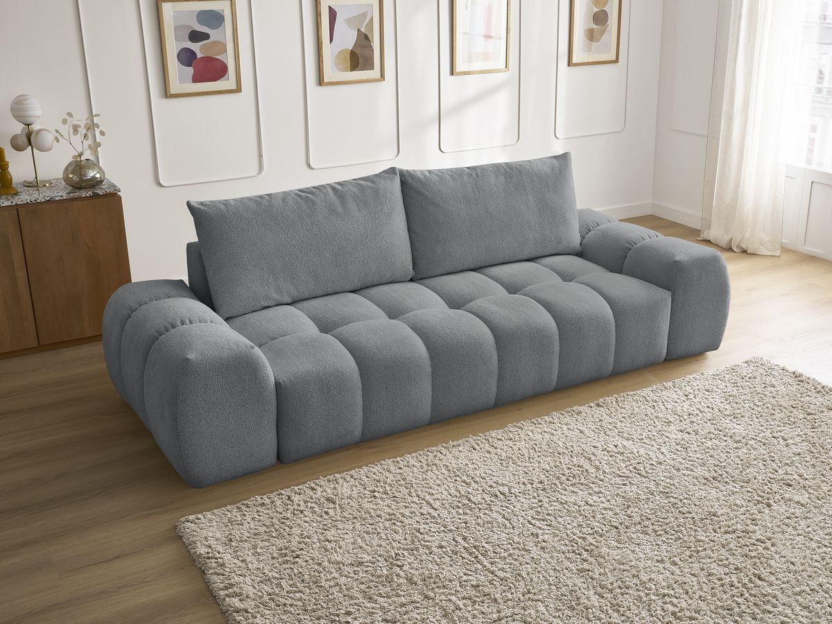 Canapé droit fixe 3 places EVEREST tissu chiné - 2 coussins