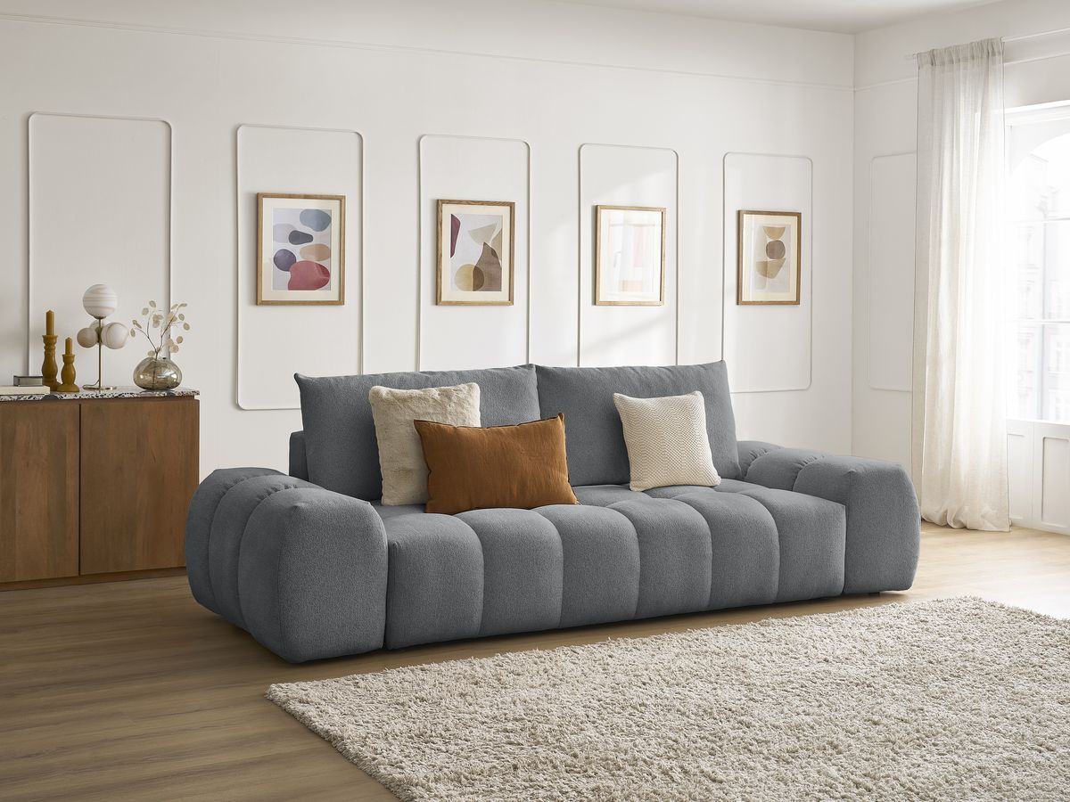 Canapé droit fixe 3 places EVEREST tissu chiné - 2 coussins
