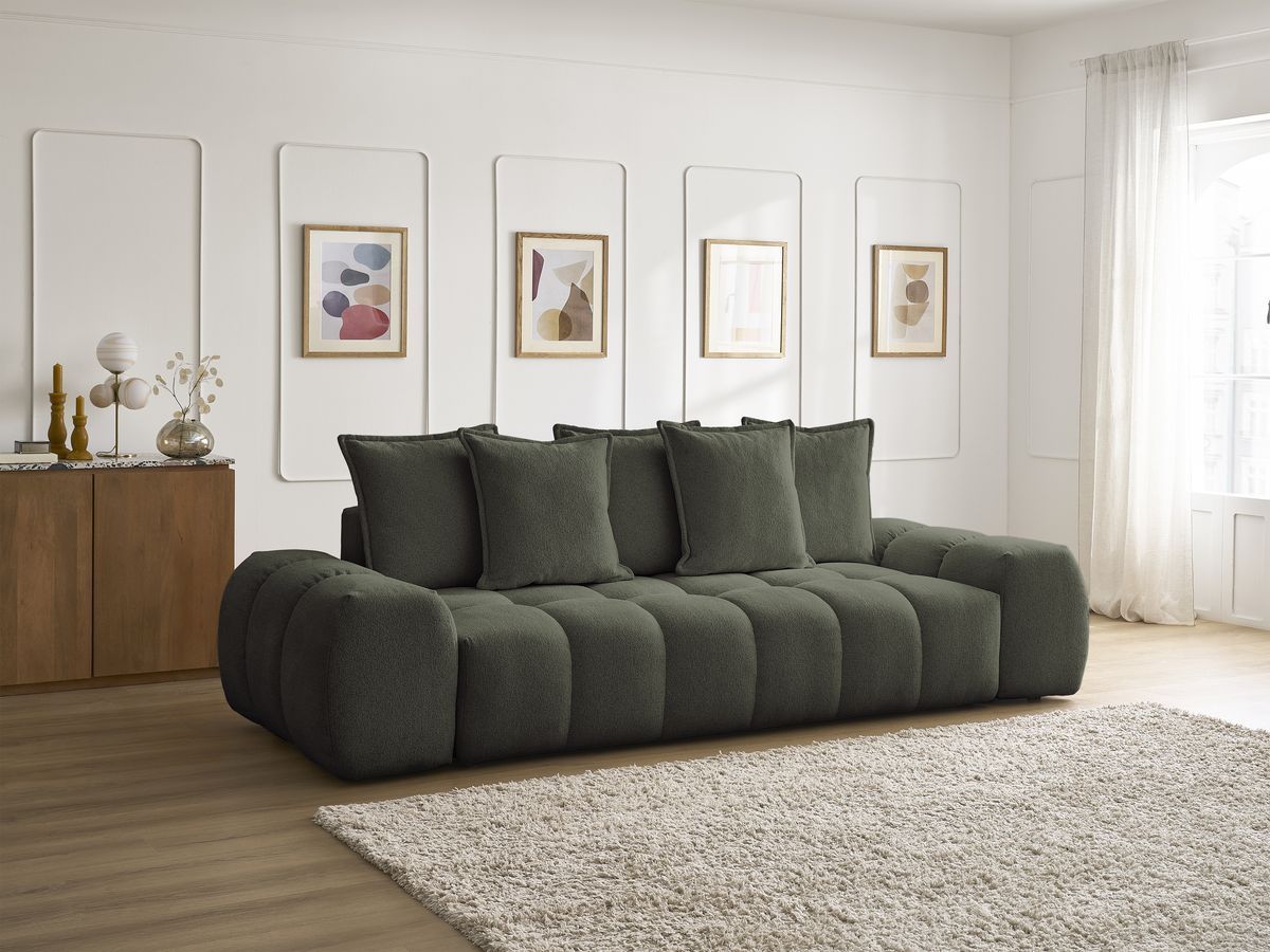Canapé droit fixe 3 places EVEREST tissu chiné - 5 coussins