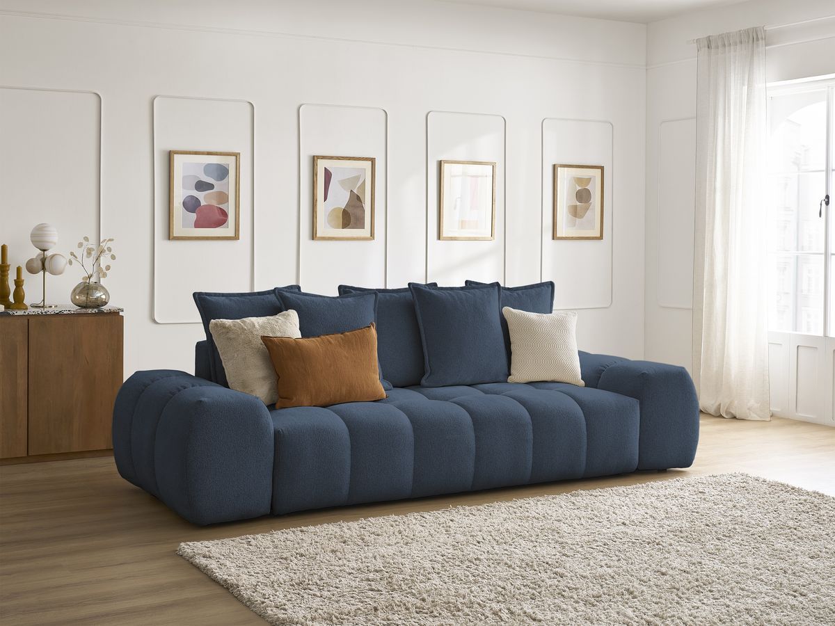 Canapé droit fixe 3 places EVEREST tissu chiné - 5 coussins