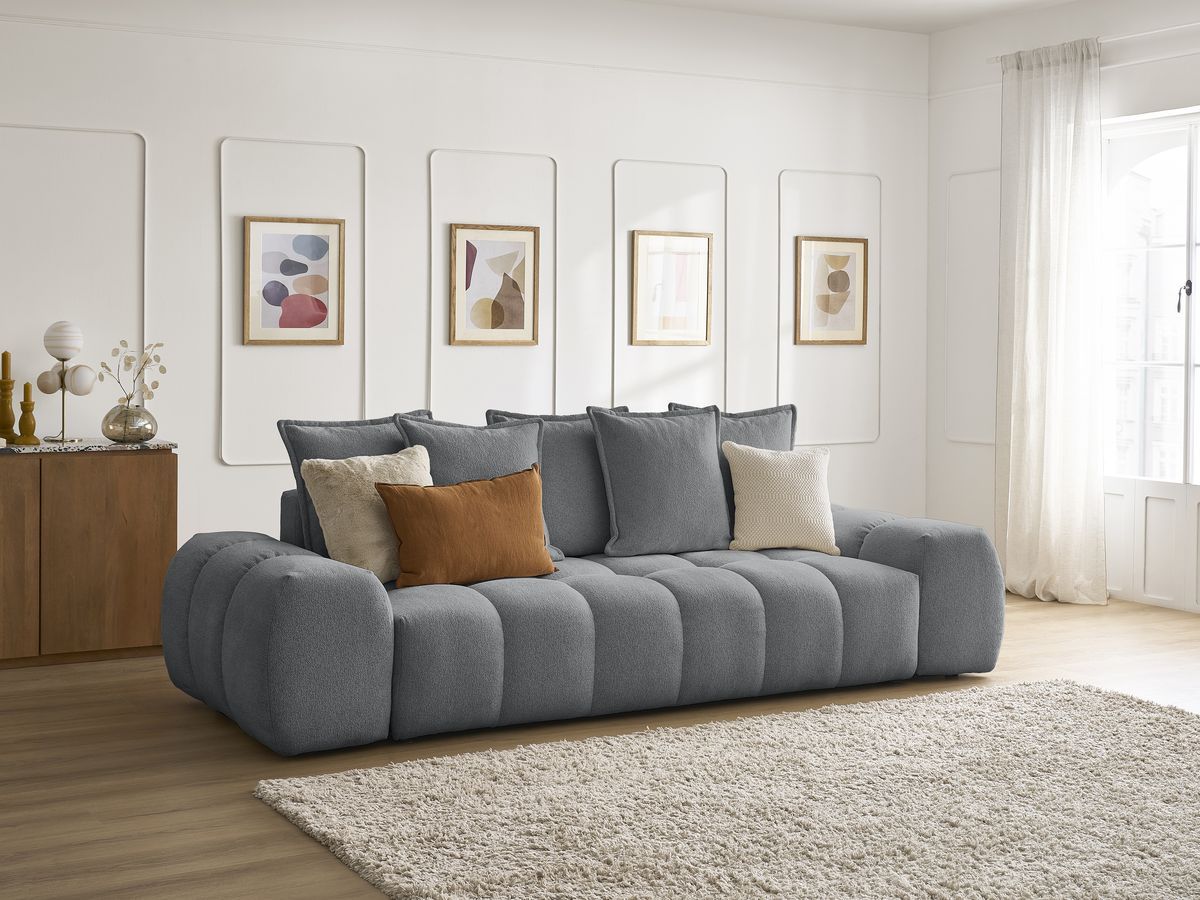 Canapé droit fixe 3 places EVEREST tissu chiné - 5 coussins