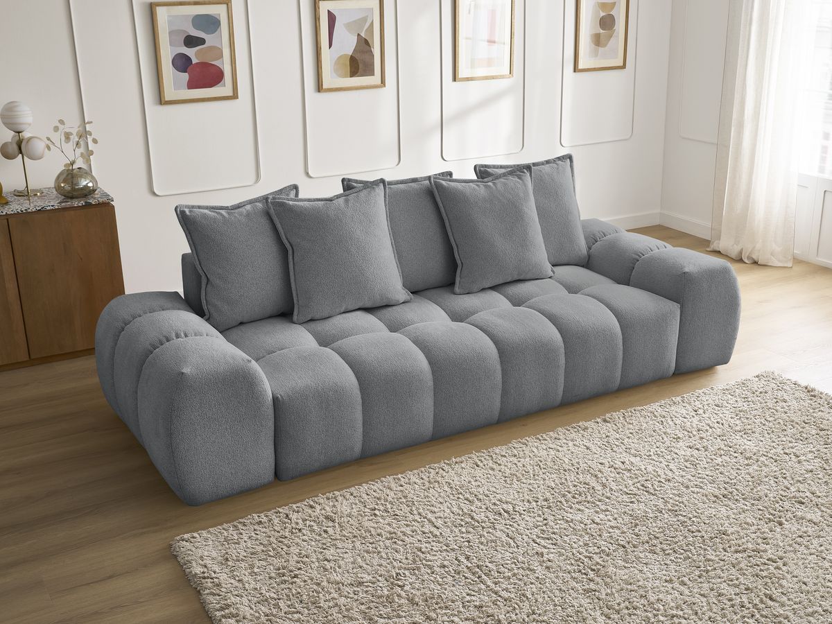 Canapé droit fixe 3 places EVEREST tissu chiné - 5 coussins