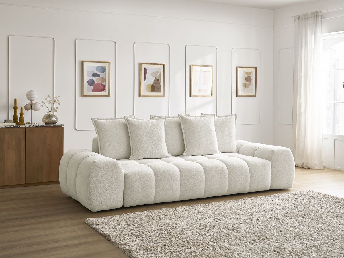 Canapé droit fixe 3 places EVEREST tissu chiné - 5 coussins