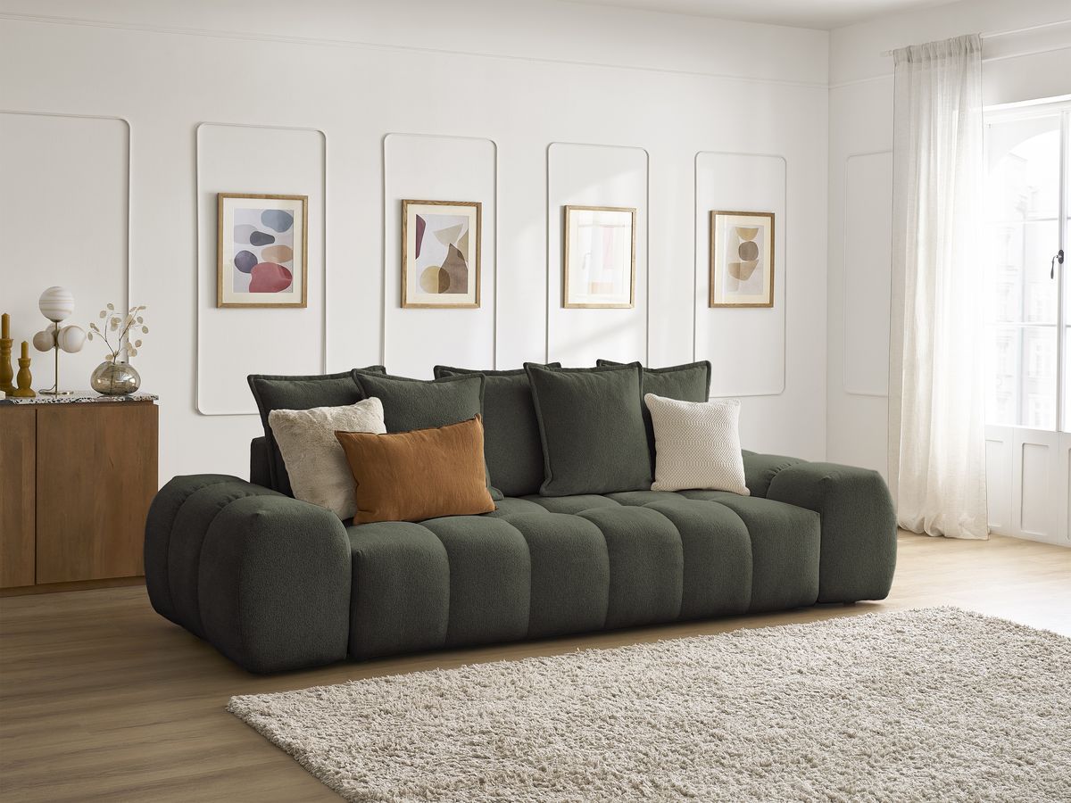 Canapé droit fixe 3 places EVEREST tissu chiné - 5 coussins
