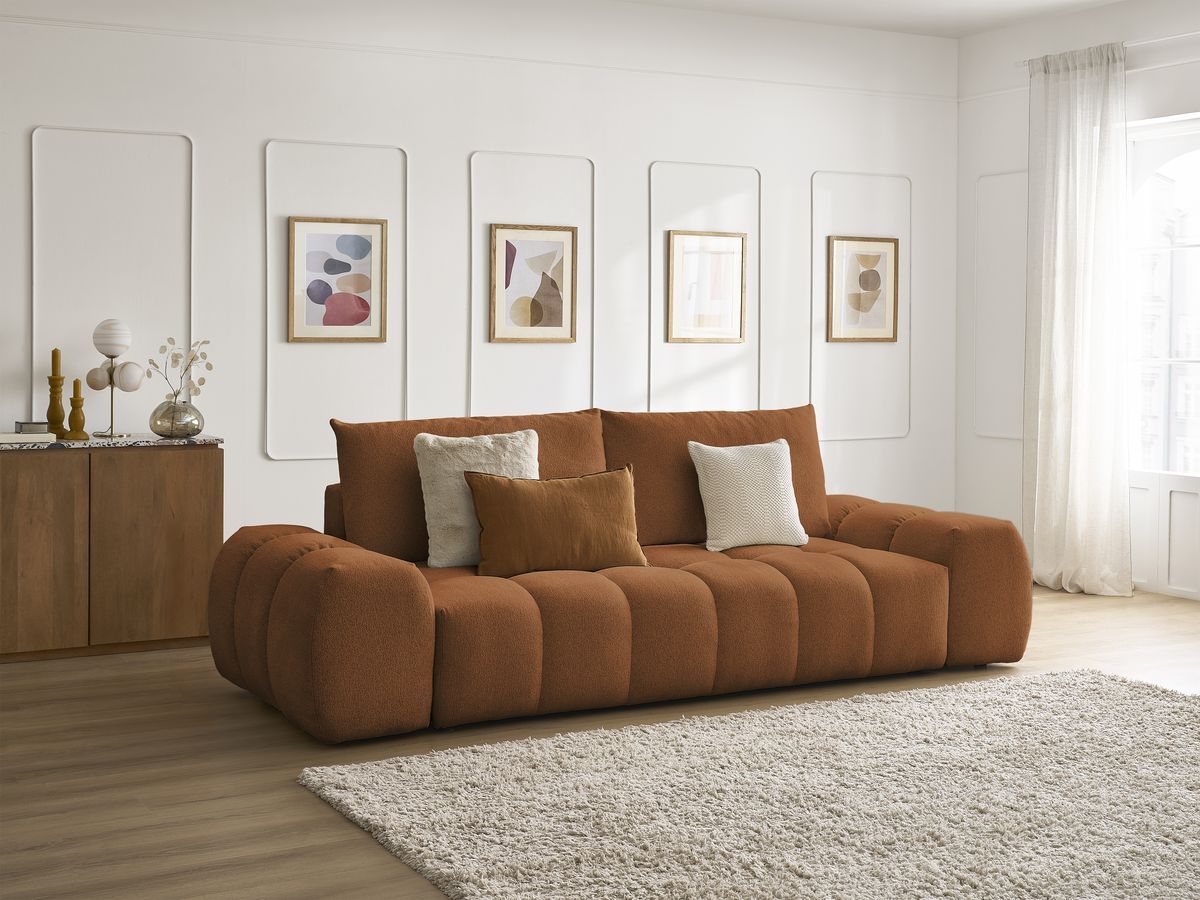 Canapé droit fixe 3 places EVEREST tissu chiné - 2 coussins