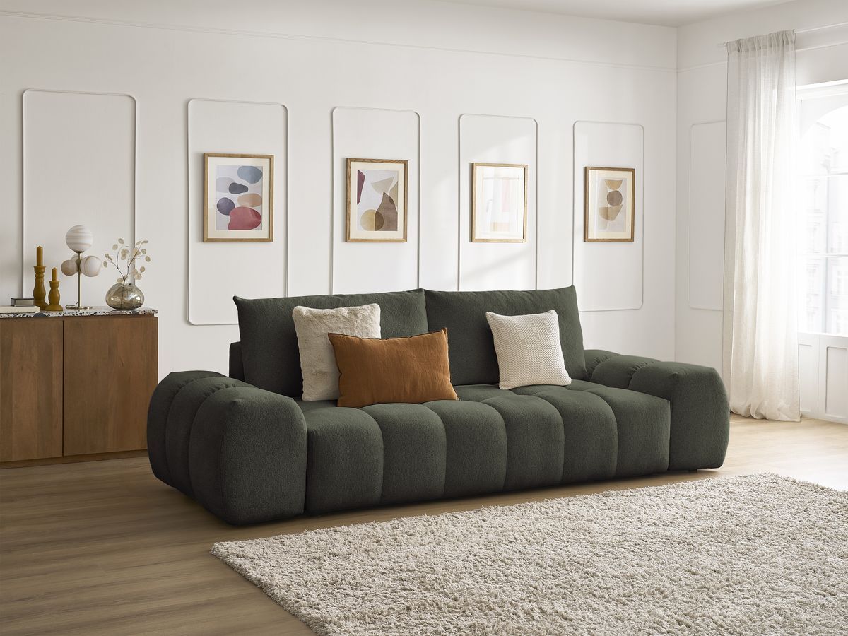 Canapé droit fixe 3 places EVEREST tissu chiné - 2 coussins