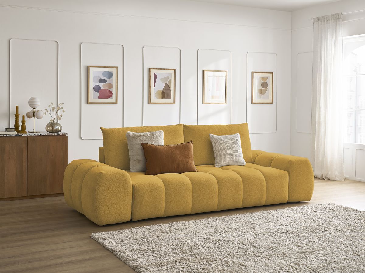 Canapé droit fixe 3 places EVEREST tissu chiné - 2 coussins