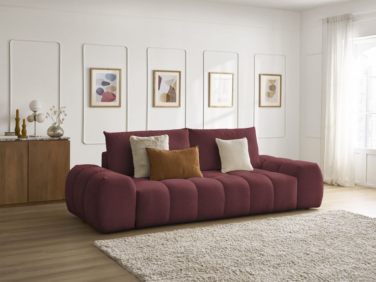 Canapé droit fixe 3 places EVEREST tissu chiné - 2 coussins