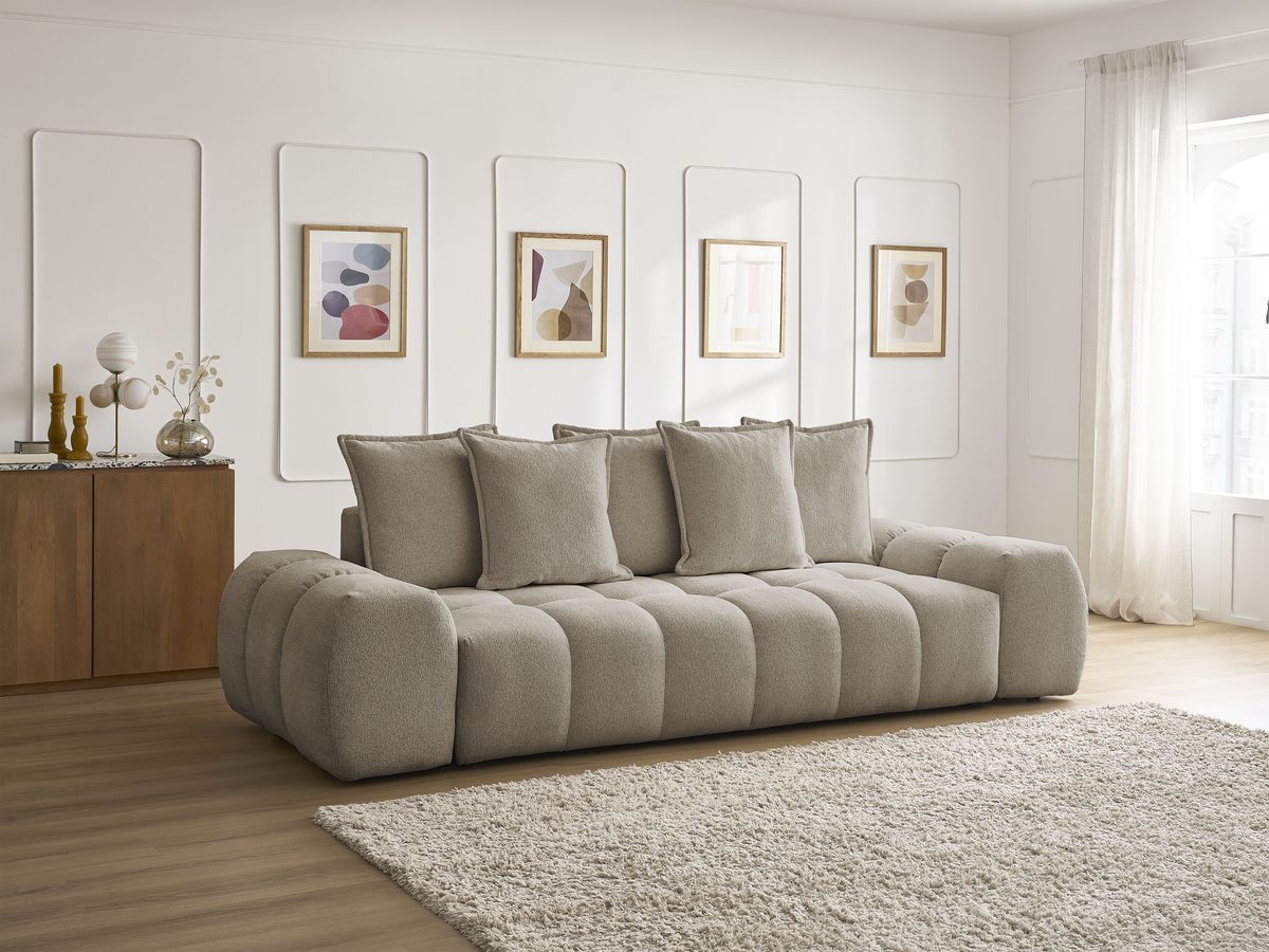 Canapé droit fixe 3 places EVEREST tissu chiné - 5 coussins