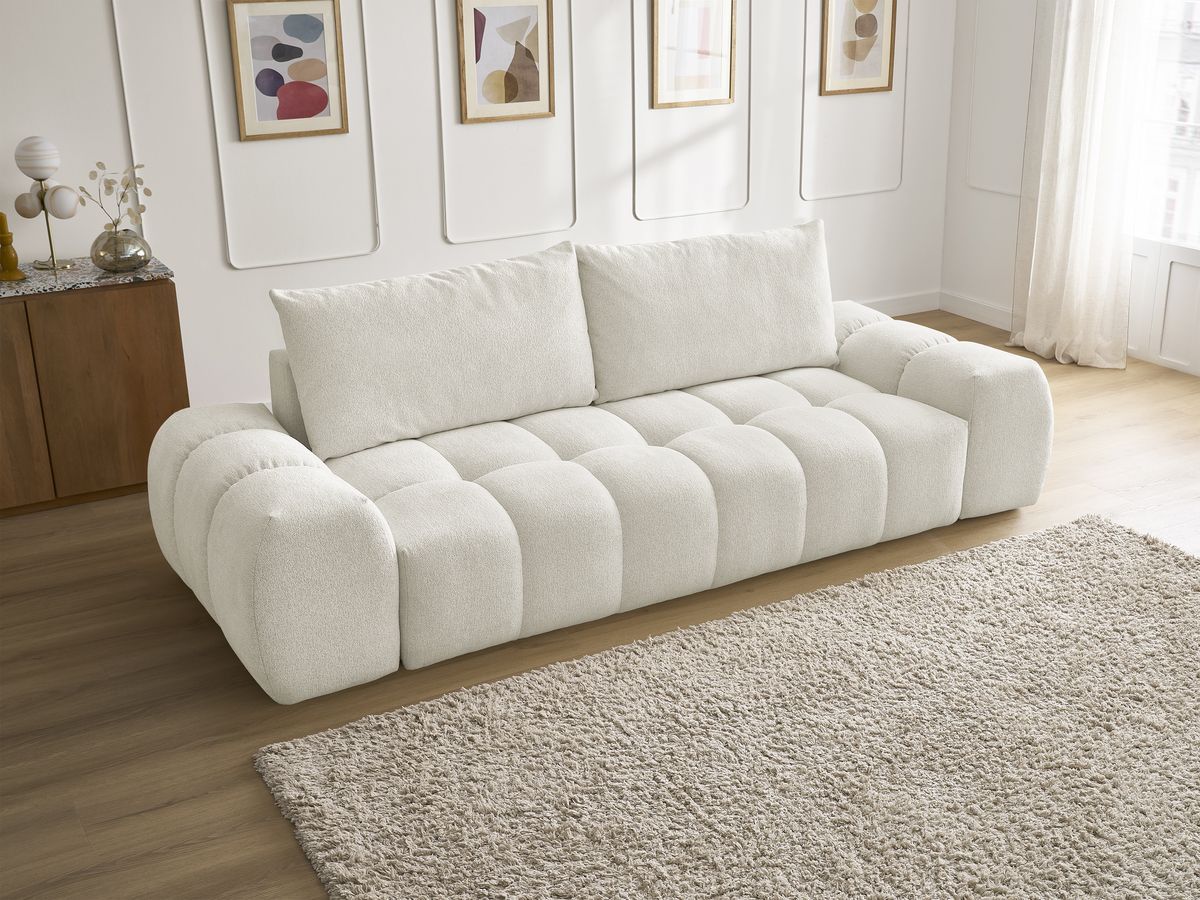 Canapé droit fixe 3 places EVEREST tissu chiné - 2 coussins