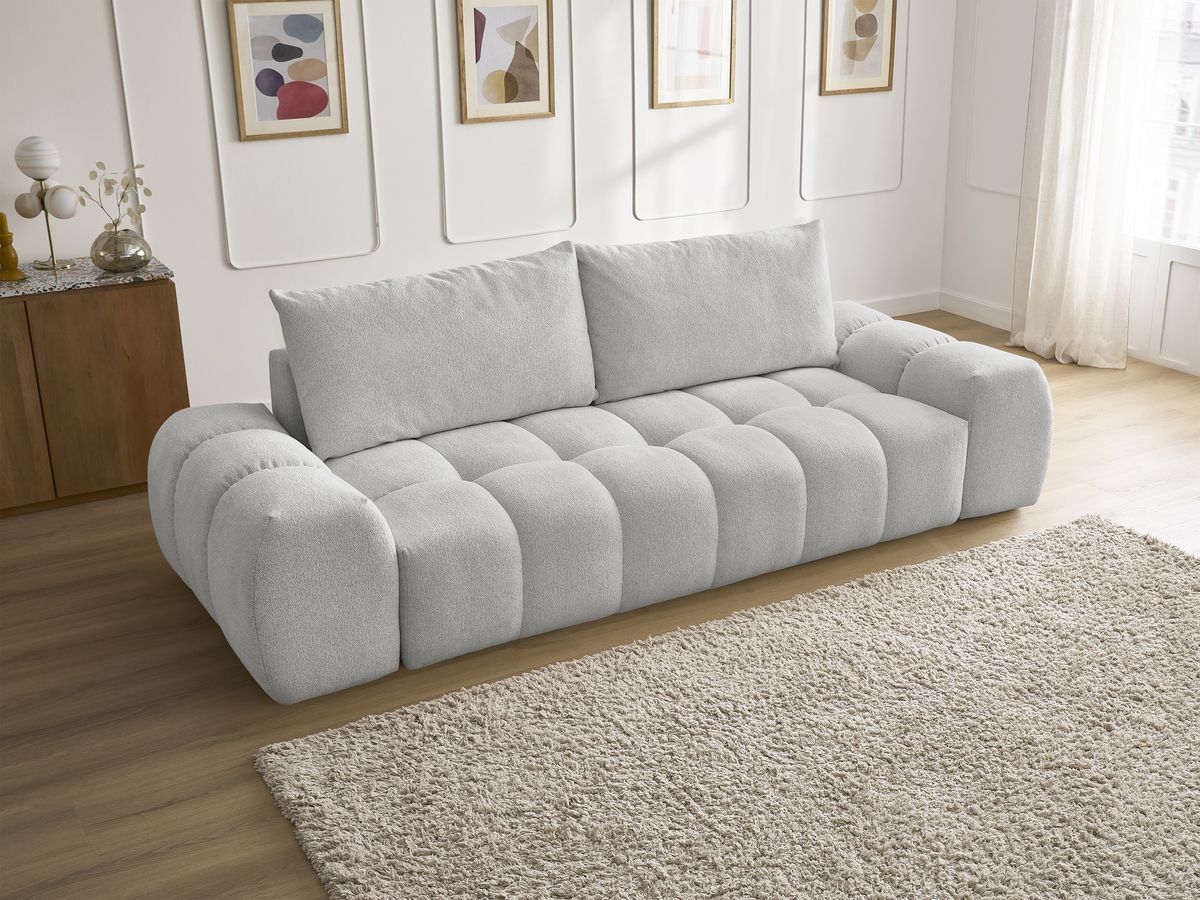 Canapé droit fixe 3 places EVEREST tissu chiné - 2 coussins