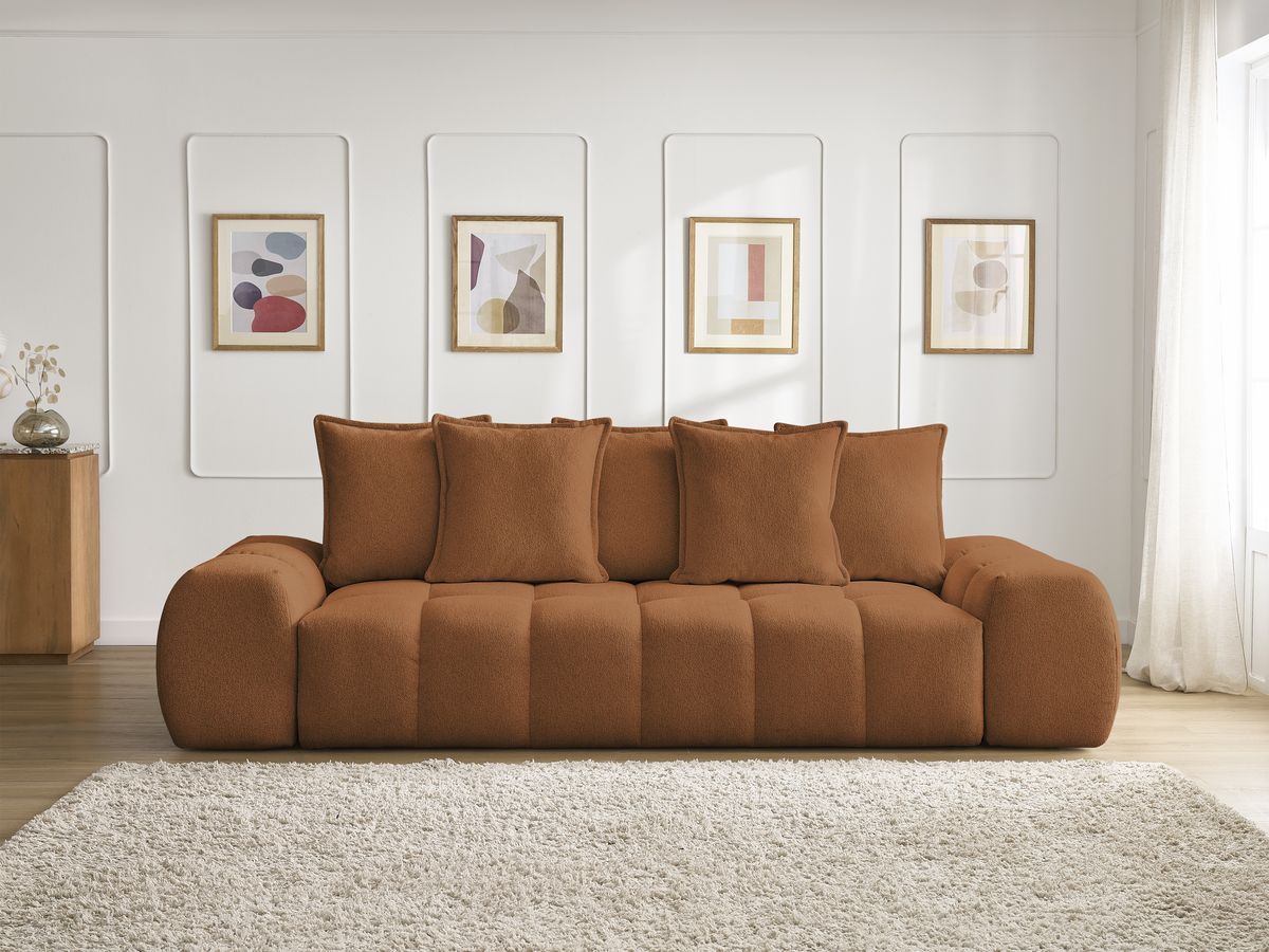 Canapé droit fixe 3 places EVEREST tissu chiné - 5 coussins