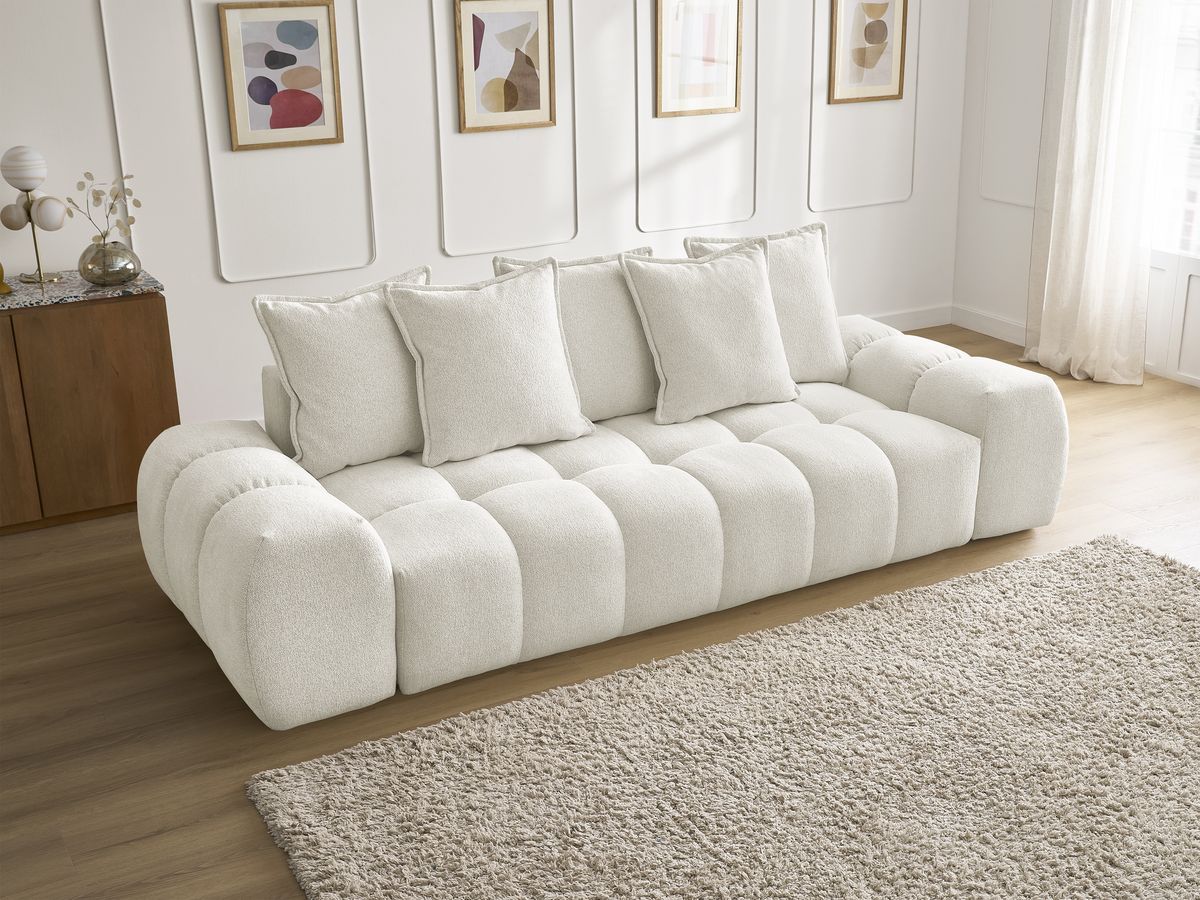 Canapé droit fixe 3 places EVEREST tissu chiné - 5 coussins