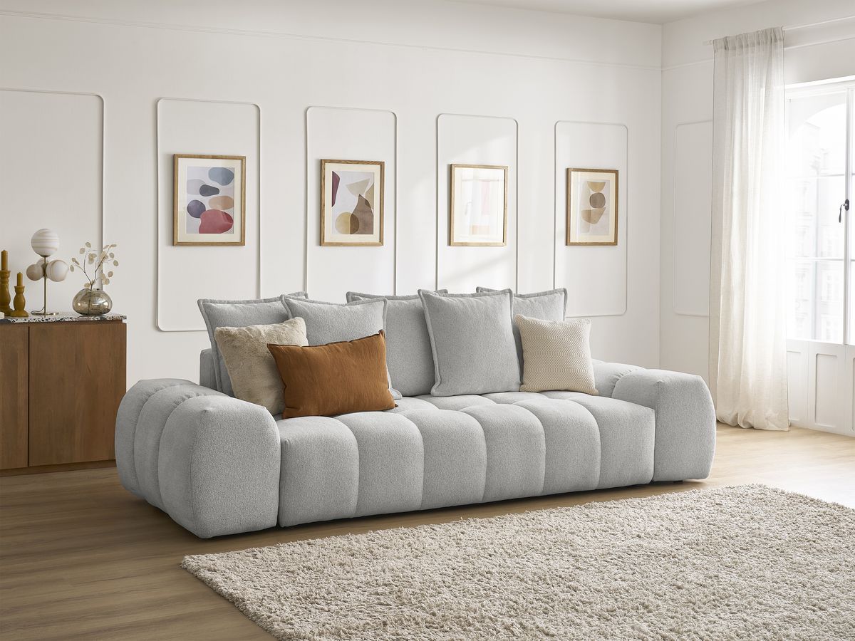Canapé droit fixe 3 places EVEREST tissu chiné - 5 coussins