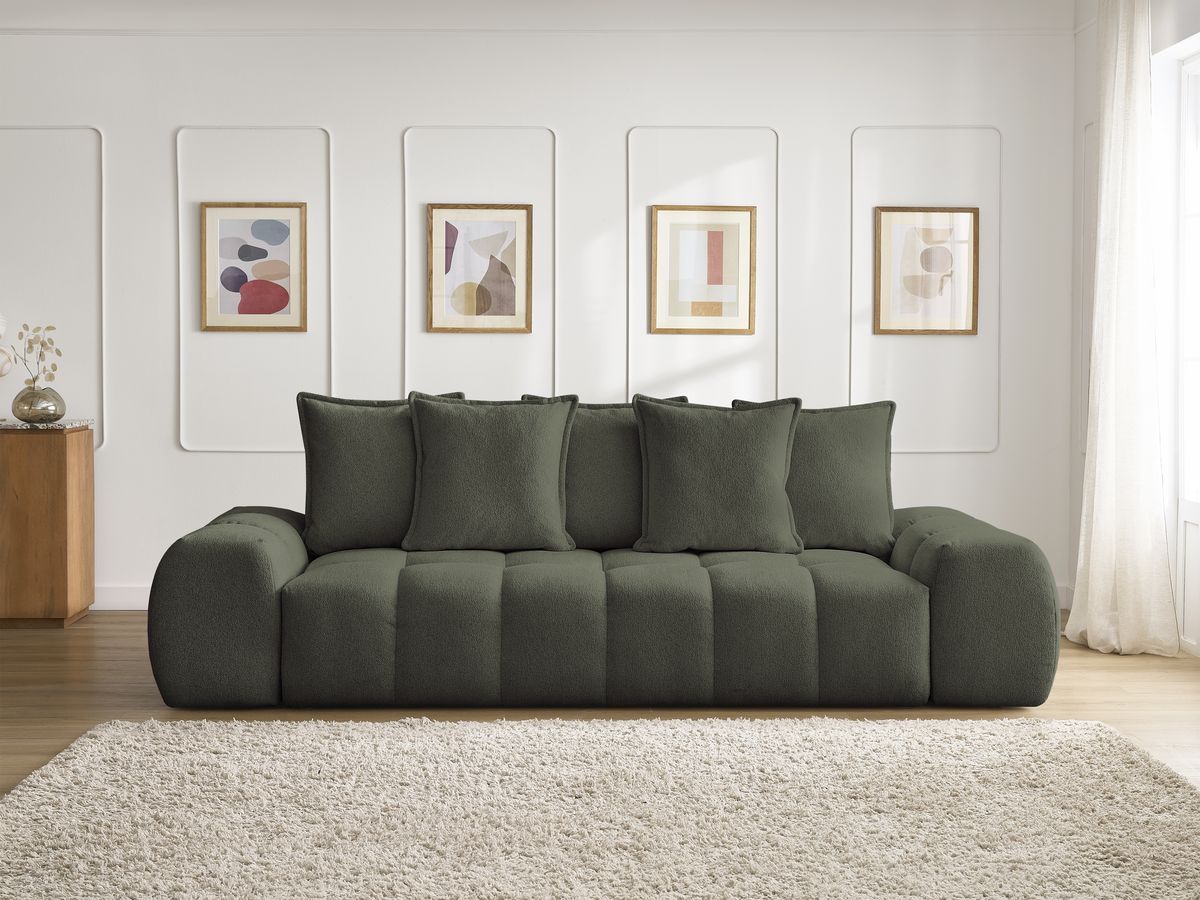 Canapé droit fixe 3 places EVEREST tissu chiné - 5 coussins