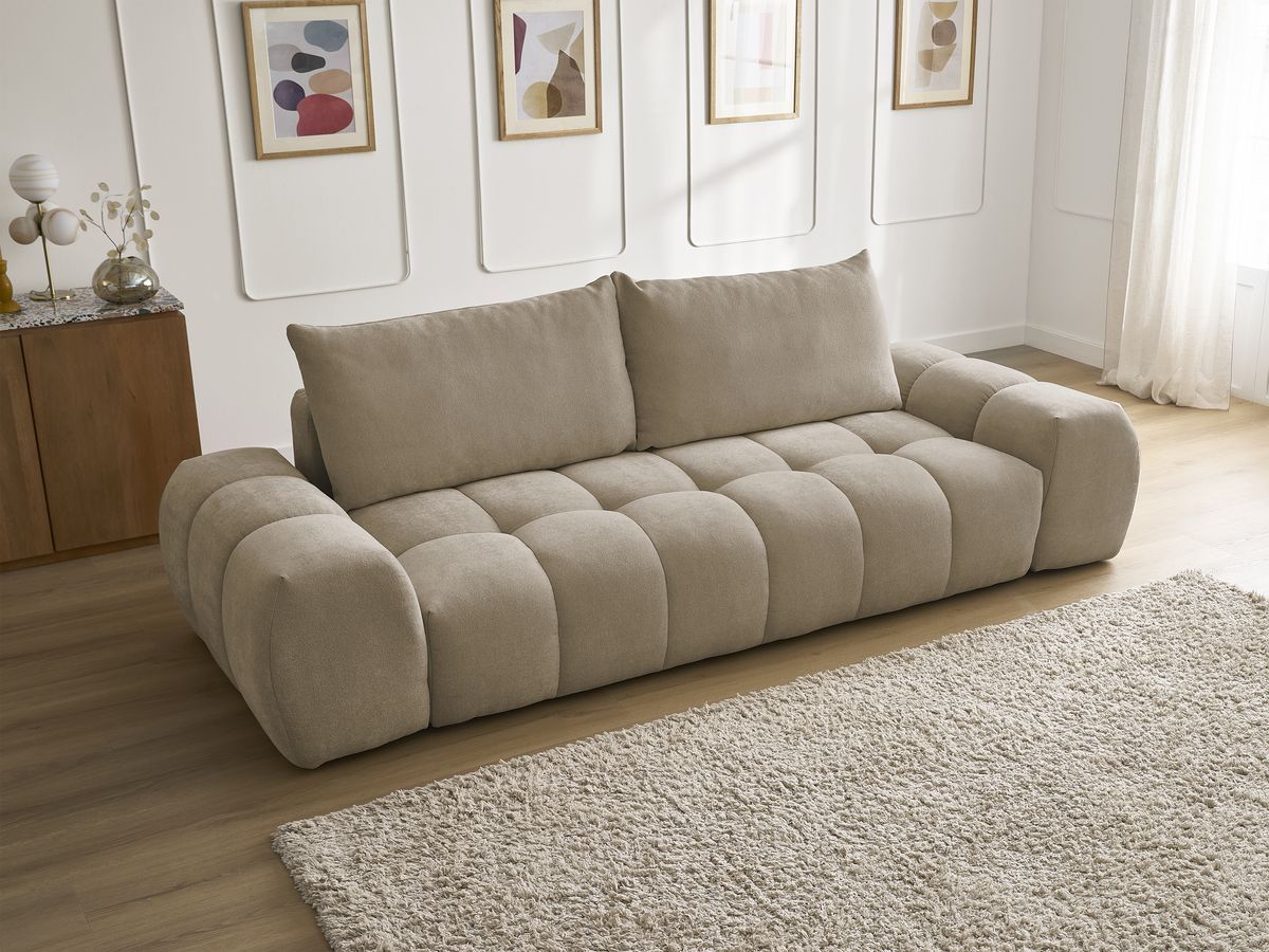 Canapé droit fixe 3 places EVEREST tissu texturé - 2 coussins