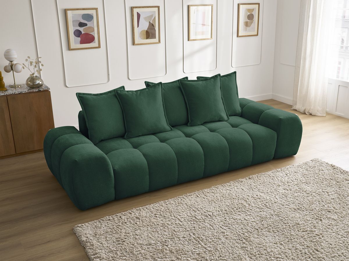 Canapé droit fixe 3 places EVEREST tissu texturé - 5 coussins