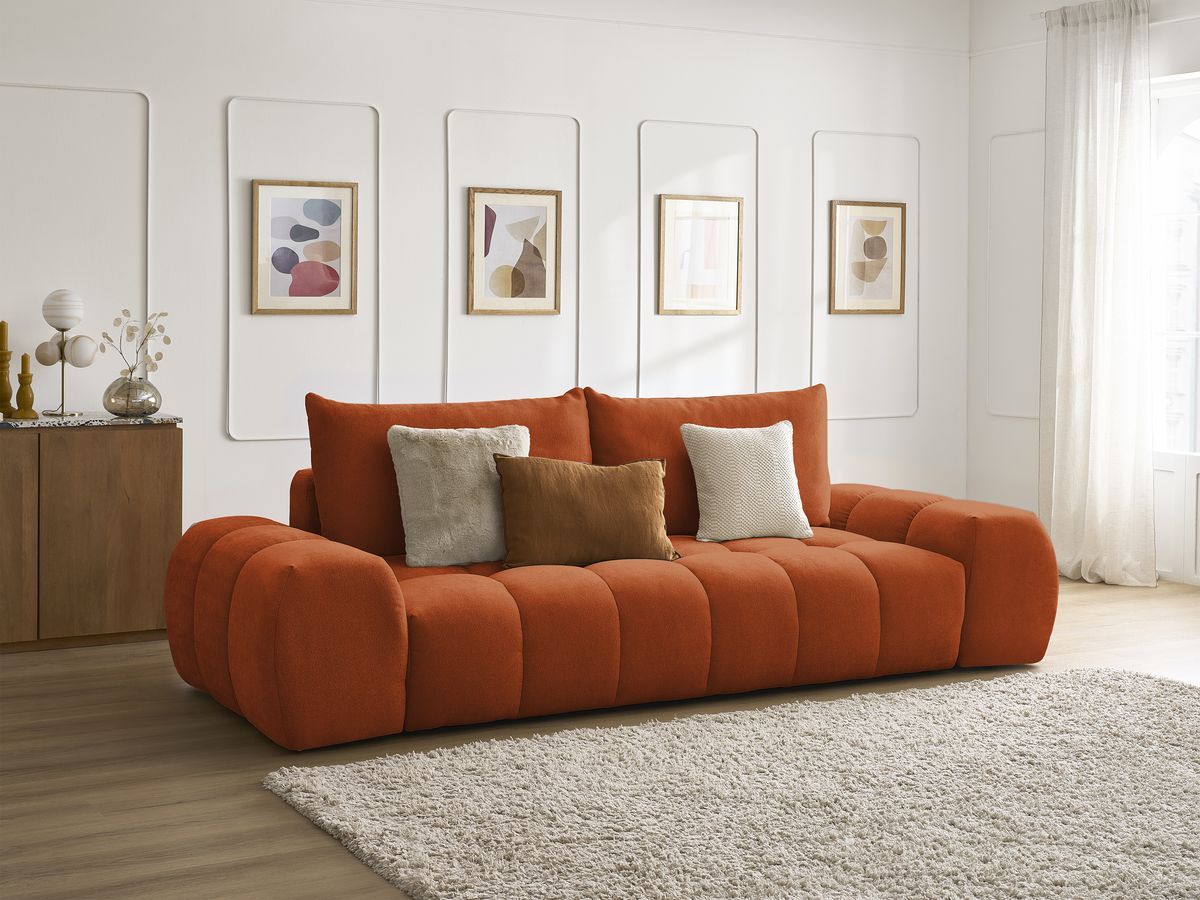 Canapé droit fixe 3 places EVEREST tissu texturé - 2 coussins