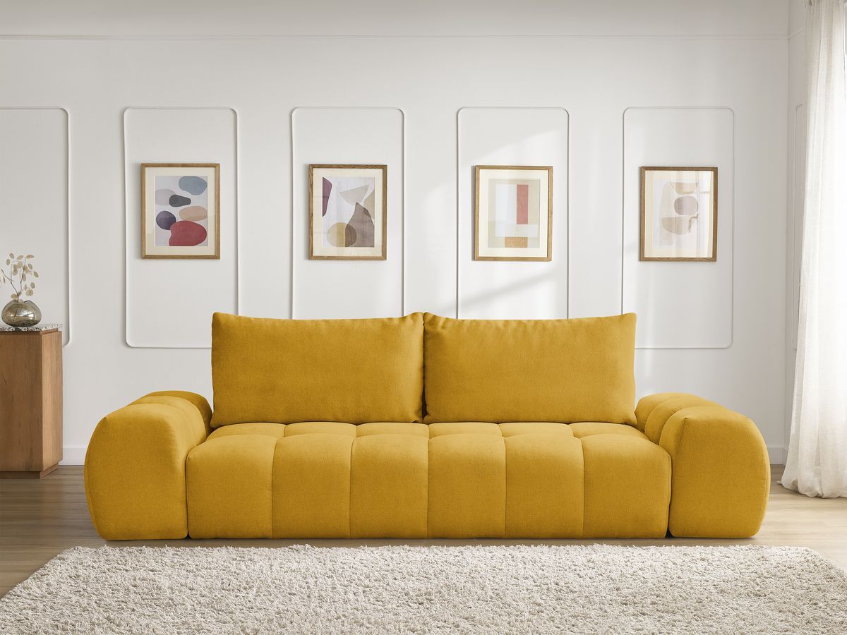 Canapé droit fixe 3 places EVEREST tissu texturé - 2 coussins