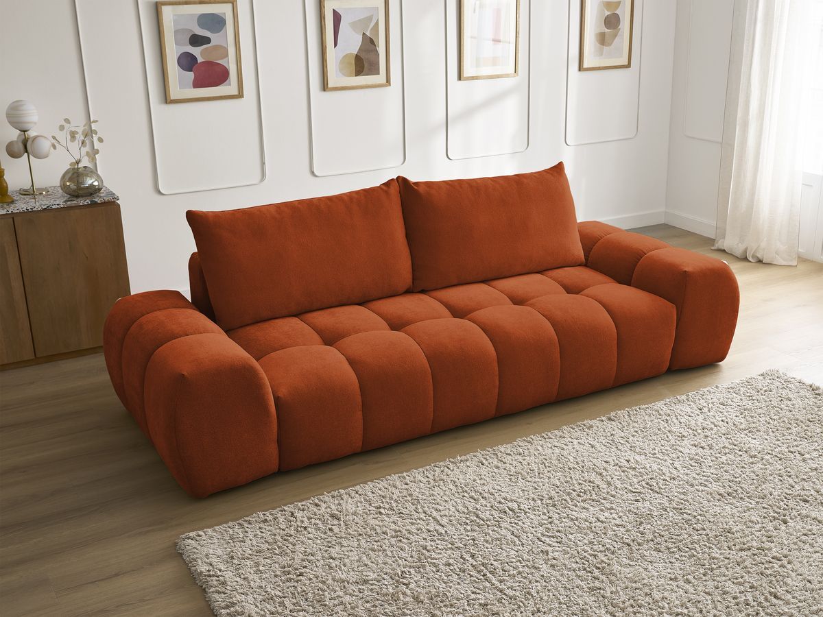 Canapé droit fixe 3 places EVEREST tissu texturé - 2 coussins