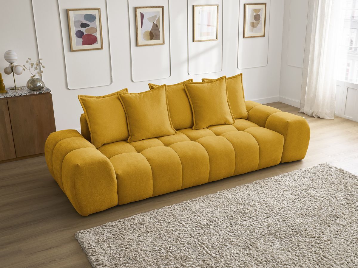 Canapé droit fixe 3 places EVEREST tissu texturé - 5 coussins
