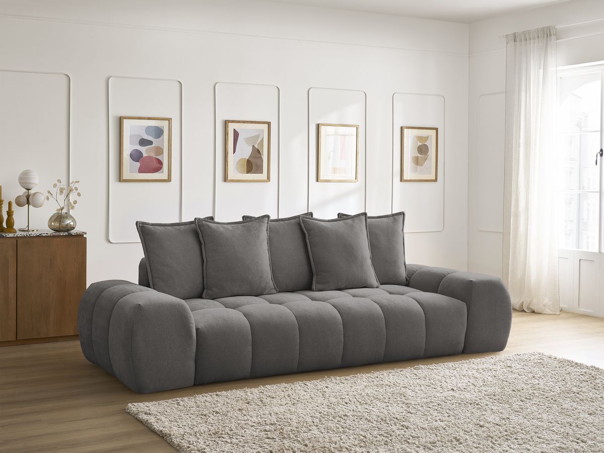 Canapé droit fixe 3 places EVEREST tissu texturé - 5 coussins